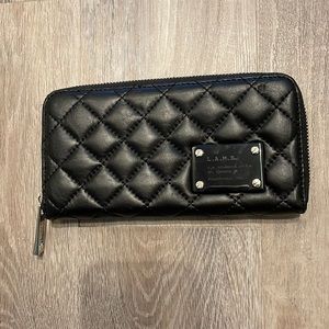 L.A.M.B. Quilted Black Leather Zip Wallet